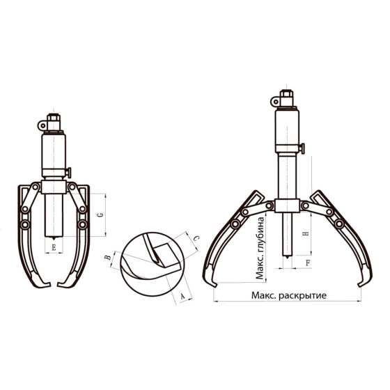 Съёмник гидравлический со встроенным насосом, 5 т, Ø захвата 50-200 мм, глубина 140 мм [HRH-PU0205200]