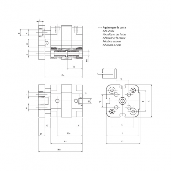 Пневмоцилиндр 25х50 Aignep QFA0250050, компактный