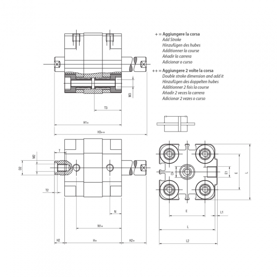 Пневмоцилиндр 32х150 Aignep QJ0320150, компактный