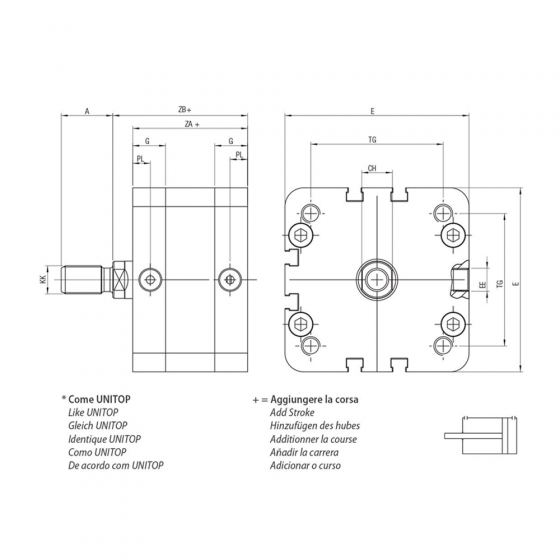 Пневмоцилиндр 50х125 Aignep WFM0500125, компактный