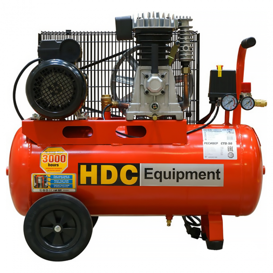 Компрессор HDC HD-A051 (396 л/мин, 10 атм, ременной, масляный, ресив. 50 л, 220 В, 2.20 кВт)